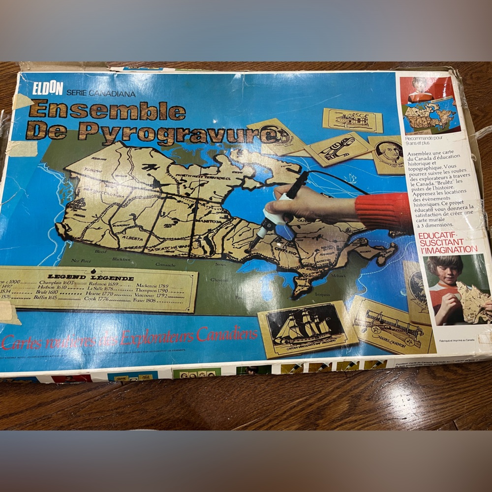 Rare vintage Canadiana Eldon woodburning kit explorers map etc 1970